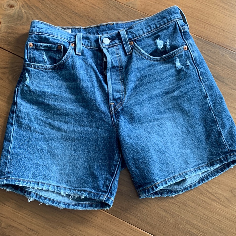 Levi’s 501 distressed button fly shorts